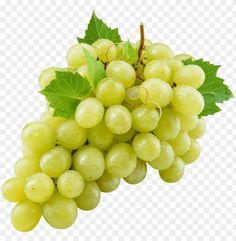white grapes with green leaves on a transparent background
