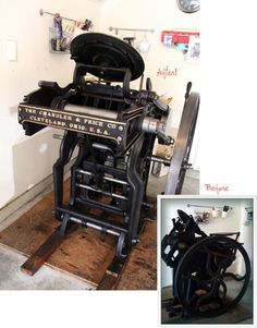 an old fashioned machine sitting on top of a wooden floor