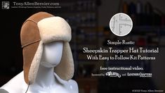 a white mannequin head wearing a sheepskin trapper hat with easy to follow kit patterns