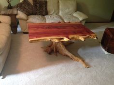 a coffee table made out of a tree stump