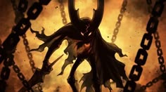 a demonic demon standing in front of chains