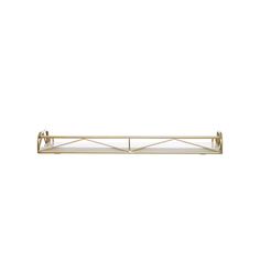 a brass shelf with glass shelves on it