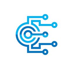 an abstract blue and white background with the image of a computer chip, which is connected to