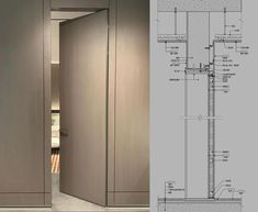 an open door with drawings on it and another drawing of the room in which you can see