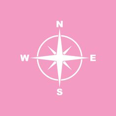 a pink and white compass with the letter s in it's center on a pink background