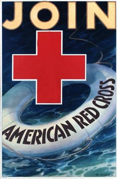 an advertisement for the american red cross with a life preserver floating in the water