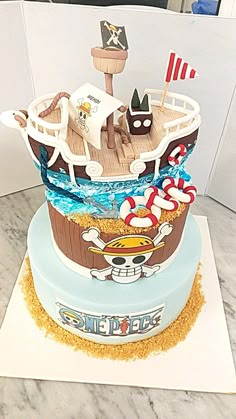there is a cake that looks like a pirate ship
