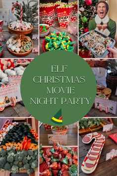 a christmas movie night party with food and decorations
