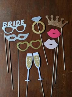 wedding photo booth props on a table