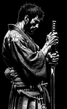 Bushido Wallpaper, Yakuza Samurai, The Last Ronin Black And White, Samurai Manga Wallpaper, Black And White Samurai, Black And White Samurai Drawing, Ronin Black And White, Samurai Black And White Wallpaper, Samurai Black And White Photo