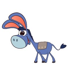 a cartoon donkey with blue and red ears