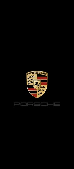 the porsche logo is shown in black and gold on this wallpapered background,