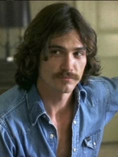 Best Hairstyle With Mustache, 70s Mens Long Hairstyles, Russell Hammond Hair, 90s Country Hairstyles Men, 70s Mustache And Mullet, Mens Feathered Hair 70s, 60s Hairstyles Men Long, Mustache With Long Hair, Mens Hair 70s