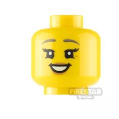 a yellow lego head with eyes and eyebrows
