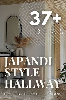 an advertisement with the words 37 ideas for japan style hallway get inspired in brown and white