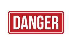 a red danger sign with the word danger on it's bottom corner and white letters below