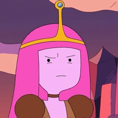 a cartoon character with pink hair and a yellow crown