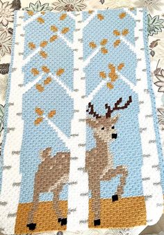 Deer in the Woods C2C Blanket – Free Crochet Pattern – Knotted Up In String C2c Crochet Deer, Crochet C2c Blanket, Deer And Moon Crochet Blanket, Crochet Deer Blanket Pattern Free, Free C2c Crochet Pattern, C2c Deer Crochet Pattern Free, C2c Graphgan Charts Free Flowers, Prancing Deer Crochet Blanket, C2c Deer Blanket Pattern