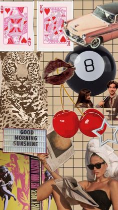 a collage of photos with people, cars, and other things in them that appear to be collaged together