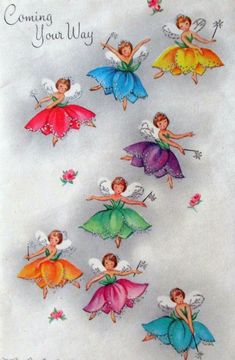 Vintage Fairy Card Design, Vintage Fairy Themed Card, Fairy Angel Birthday Card, Vintage Fairy Birthday Card, Vintage Flower Fairies Fabric, Vintage Flower Fairy Illustration, Colorful Fairy Greeting Card, Colorful Fairy-themed Greeting Card, Fairy Collage Greeting Card