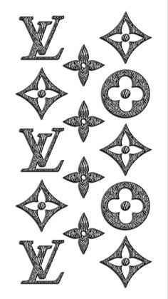 the letters and numbers are drawn in black ink on white paper, each with an ornate design