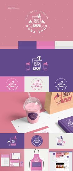 several different logos and designs for various products, including an ice cream container with a straw in it
