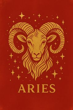 the zodiac sign aris is depicted on a red background