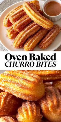 there are several different types of baked churros on the plate