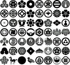 a large collection of circular and square logos, all in black and white with different designs