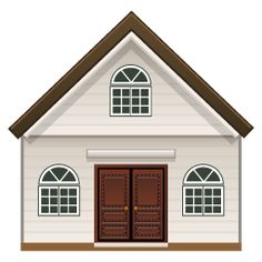 a small white house with two brown doors