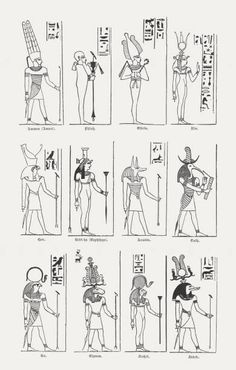 egyptian symbols are shown in black and white, including an image of the pharaohs