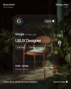 an image of a table and chair in the dark with text overlay that reads google 20 days ago u / ux designer