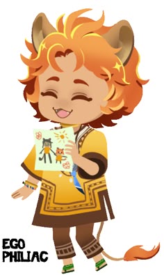 a cartoon character with red hair holding a piece of paper in his hand and smiling