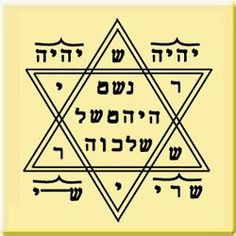 the star of david is inscribed in two different languages, and it appears to be an inverted triangle
