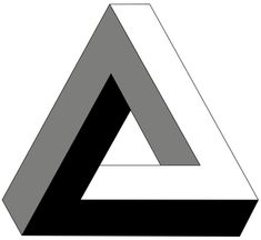 the triangle logo is black and white, with grey triangles on it's sides