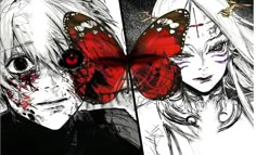 two people with butterflies on their faces