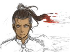 a drawing of a man with his hair in the air and blood coming out of his face