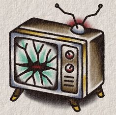 a drawing of an old fashioned television set