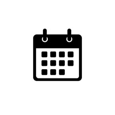 a black and white calendar icon on a white background