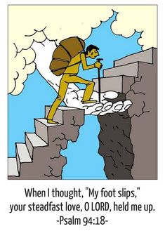 an image of a man climbing up the side of a cliff with a bible verse
