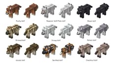 an image of different types of dogs in minecraft style with all the colors and sizes