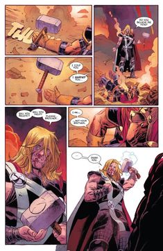 a page from the avengers comic book, featuring thor and loki in battle with hammers
