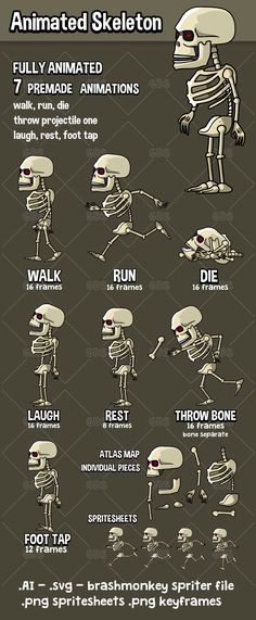 an animated skeleton animation is shown in this graphic style, and it appears to be very detailed