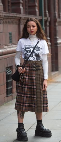 Brown kilt combined with a sonic youth shirt