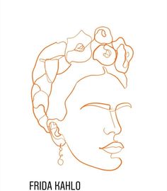 frida kahlo's face with flowers in her hair and an orange outline
