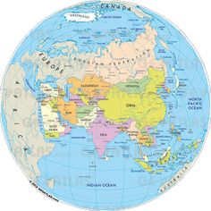 a map of the world with countries and their major cities on it's sides