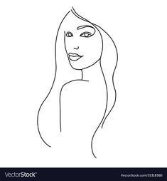 a woman's face with long hair line art