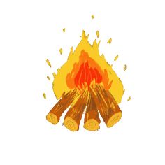 a drawing of a campfire with logs burning