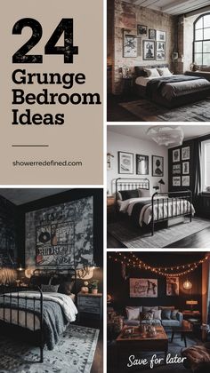 four different pictures with the words 24 grunge bedroom ideas