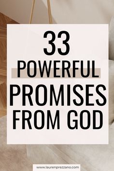 a white couch with the words 33 powerful promises from god on it in black and white